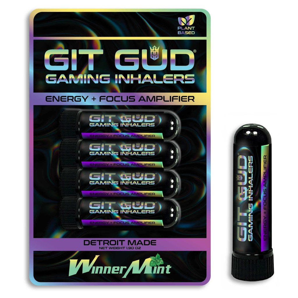Picture of: GIT GUD Gaming Vapors Stick  Energy + Focus Nasal Inhaler  Stimulating  Mint Aromatherapy  Portable Performance Disposable  WinnerMint ( Pack)